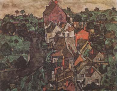 Egon Schiele Krumau Landscape (Town and River) (mk09) France oil painting art
